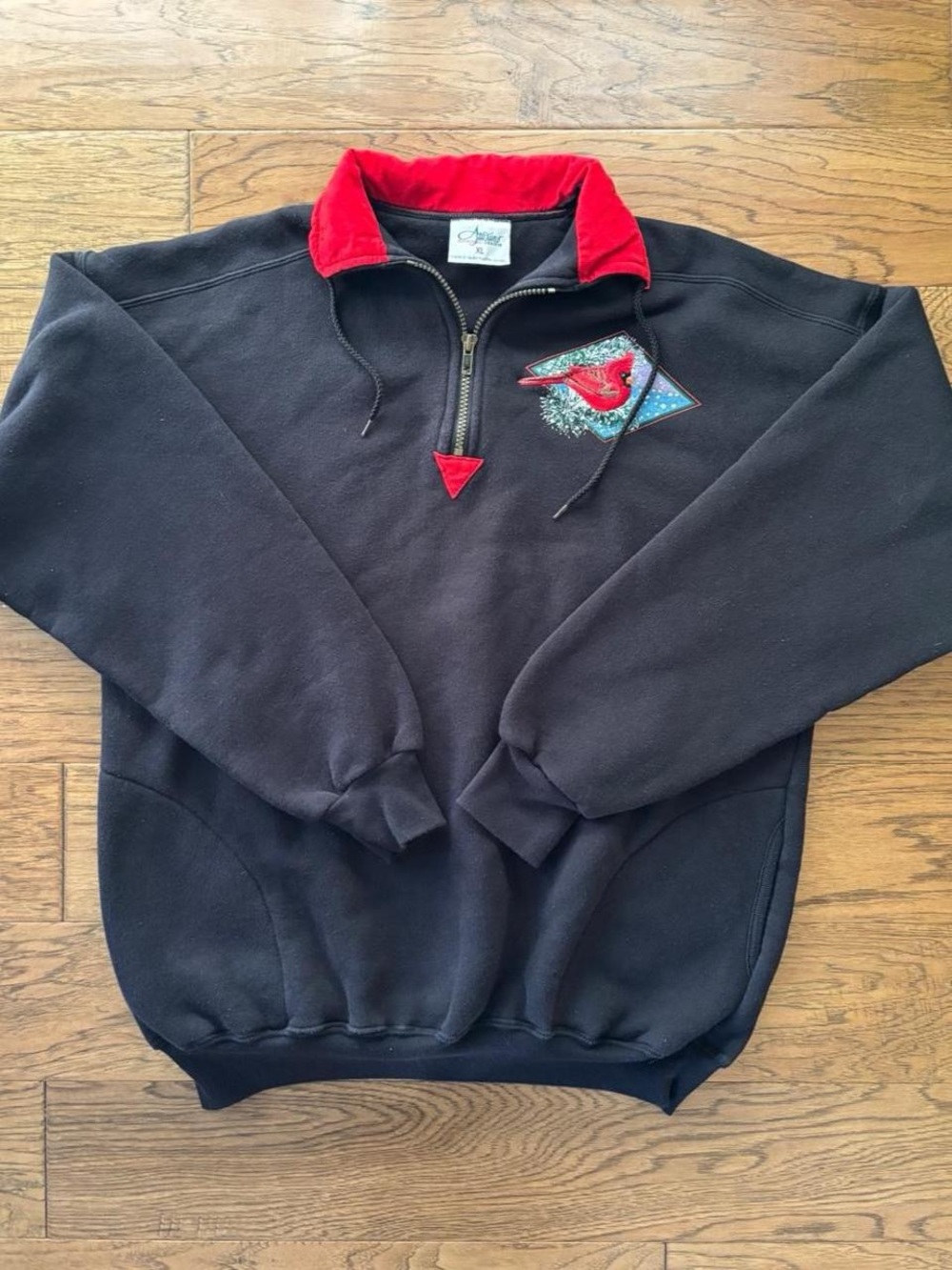 Vintage 90s Artisans Cardinal Quarter Zip Sweatshirt with red cardinal bird
